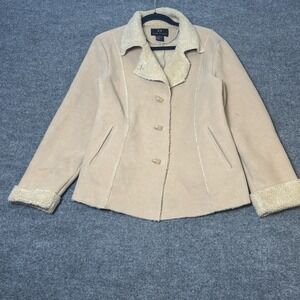 FUDA STUDIO Jacket Womens Medium Beige Faux Shearling Lined Toggle Collar Cuffs